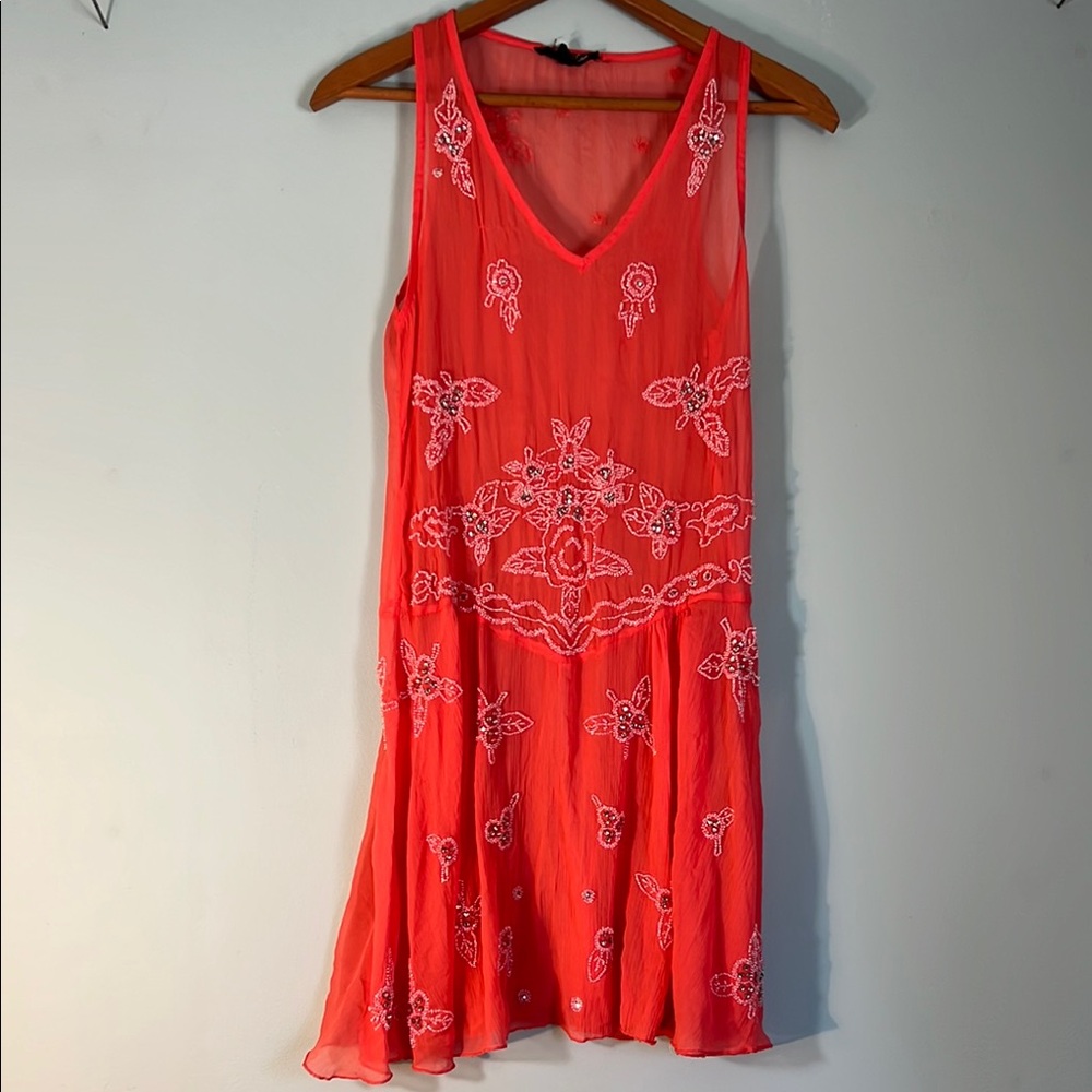 Vibrant Coral Embroidered Dress